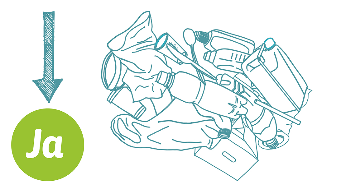 Illustration av plastförpackningar till retur