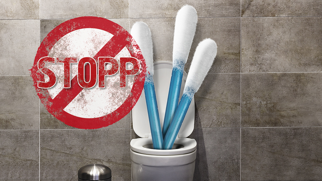 Spola inte ner tops i toaletten.