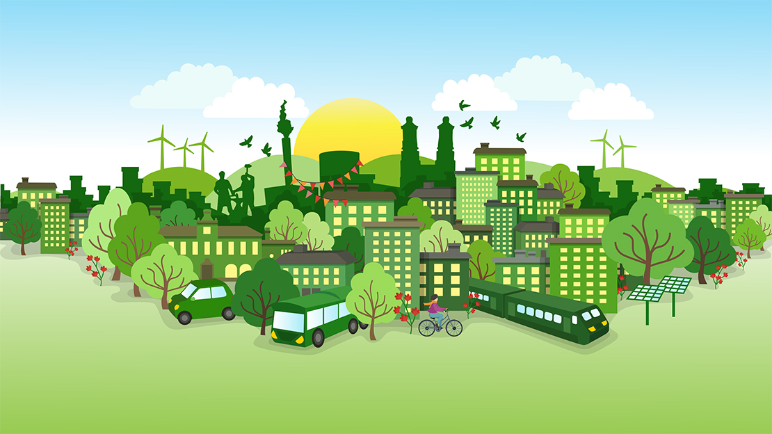 Illustration av Eskilstuna i grön färg