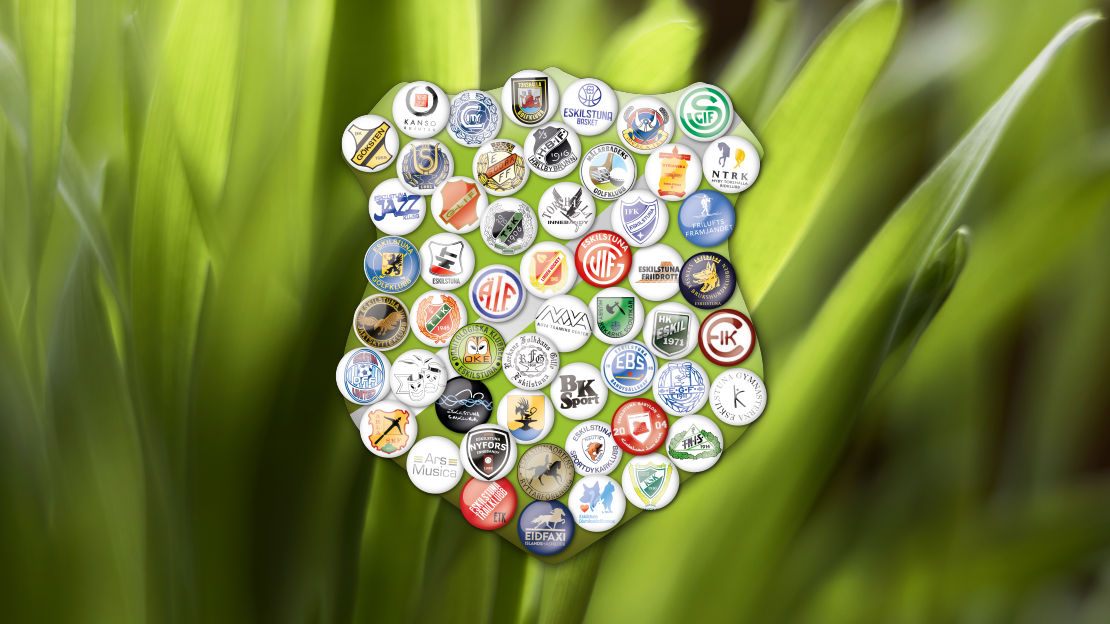 En sköld med samtliga loggor för de föreningar som är ambassadörer för Eskilstuna-el