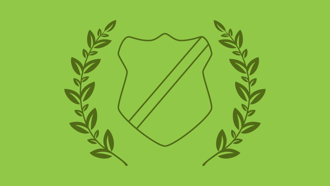 Illustration av föreningssköld omgiven av lagerkransar