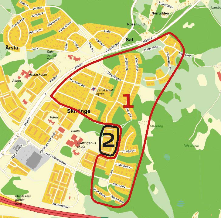 Karta med markeringar för Skiftinge