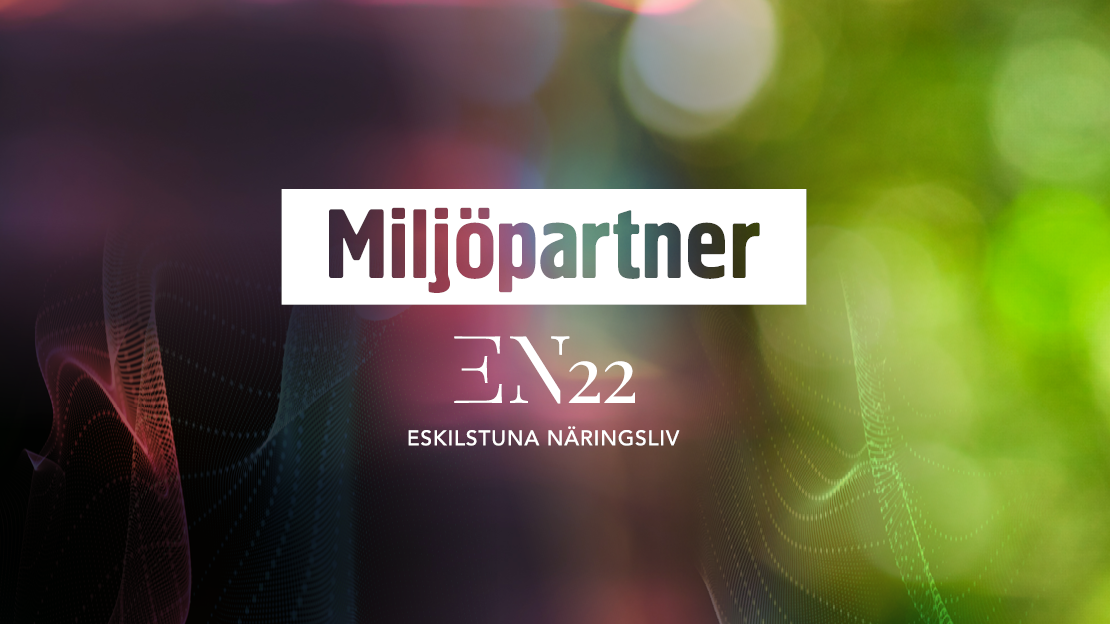 Bakgrund med ljuseffekter och texten Miljöpartner Eskilstuna Näringslivsgala 2022